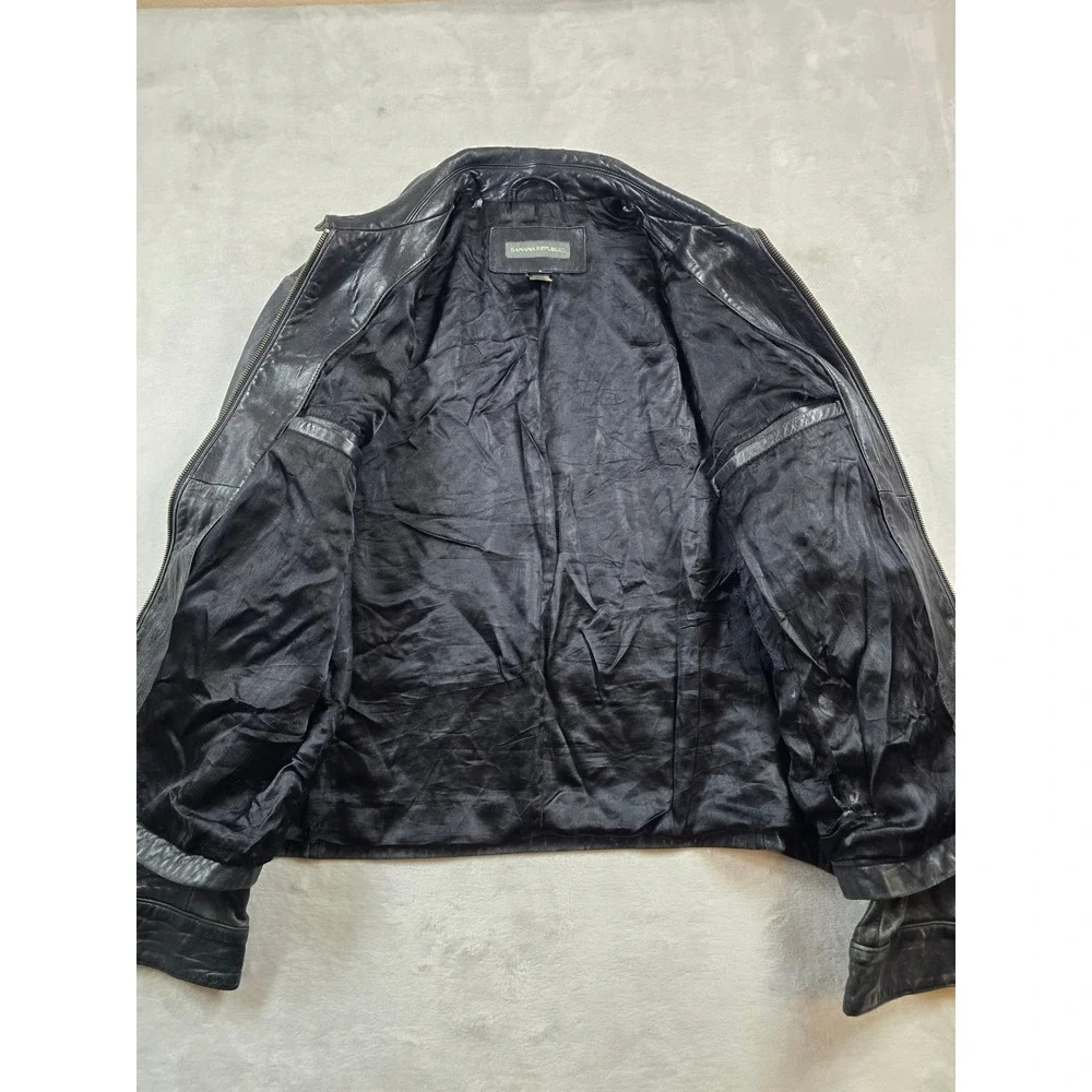 Banana Republic Leather Jacket Mens Large Black Distressed Well Worn Vintage